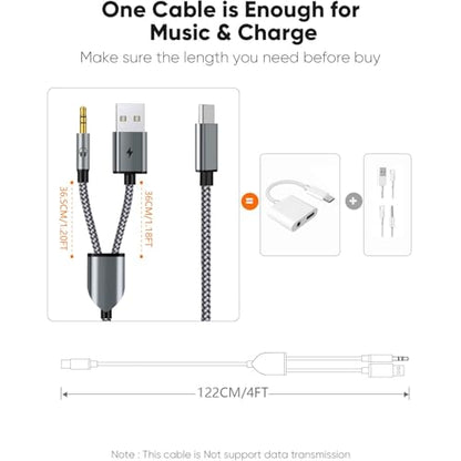 USB C to 3.5mm Aux Cable with Charger, 2 in 1 USB C to 3.5mm Car Stereo Aux Cable Headset Cable with PD 18W Charging Compatible with iPhone 17/16/16e/15 Pro Max/Air, Galaxy S25/S24/S23, Pixel 9/8/7/6 - color: Zebra