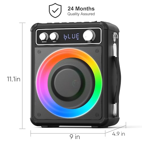VOSOCO Karaoke Machine, Bluetooth Speaker with 2 Wireless Mics for Adults | 2026 Portable PA System with LED Light, Supports TWS Echo Adjustment TF USB AUX Inputs for Birthday Home Party Outdoor Travel - size: T03-2 MICS