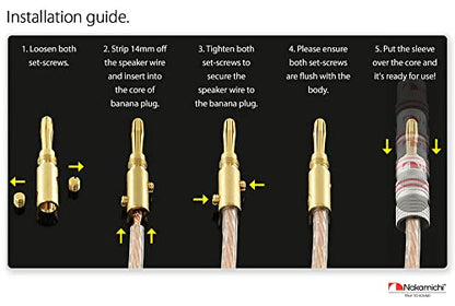 Nakamichi GrubLock Excel Series 24k Gold Plated Banana Plugs, 10-18 AWG | Gauge Size 4mm for Speakers Amplifier Hi-Fi AV Receiver Stereo Audio Wire Cable Screw Connector, 10 Pcs (5-Pairs) - size: 10 Pcs (5-Pairs)