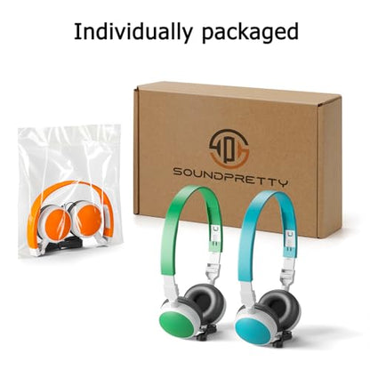 3-Pack Individually Wired Classroom Headphones - No Mic Headphones with 3.5mm Jack, Multi-Color Bulk School Headsets for School/Library/Testing Room, Each in Protective PP Bags