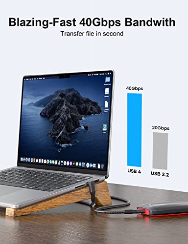 XAOSUN Right Angle USB 4 Cable for 90 Degree Thunderbolt 4 Cable Grey 3.3FT | 40Gbps Data Transfer, PD3.1 QC5.0 240W Fast Charging, 8K@60Hz Video Cable, for MacBook Air Pro, iPad, iPhone 17, Monitor, SSD - size: 3.3FT