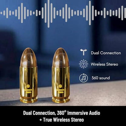 Bullet Bluetooth Speaker | Portable Wireless Speaker, TWS Pairing, 70ft Range | IPX5 Waterproof, Rugged Outdoor Design, USB-C Fast Charging, 8–10Hr Battery Life (Brass) - color: Brass
