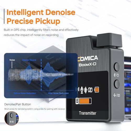 COMICA BoomX-D2 Wireless Lavalier Microphone for Camera iPhone & Android | 656ft Stable Range, Noise Cancelling, Dual Lapel Mic System with 2 Transmitters, Ideal for Vlog, YouTube, Content Creators