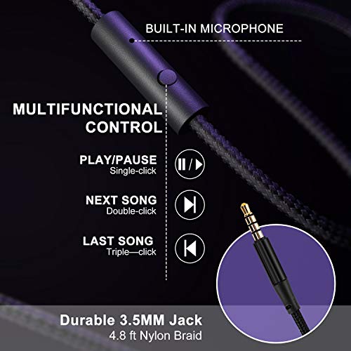Lorelei X6 Over-Ear Headphones with Microphone, Purple-Black Lightweight Foldable & Portable Stereo Bass, Wired for Smartphone & Tablet, MP3 (1.45M No-Tangle) - color: Purple-black