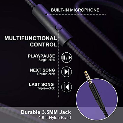 Lorelei X6 Over-Ear Headphones with Microphone, Purple-Black Lightweight Foldable & Portable Stereo Bass, Wired for Smartphone & Tablet, MP3 (1.45M No-Tangle) - color: Purple-black