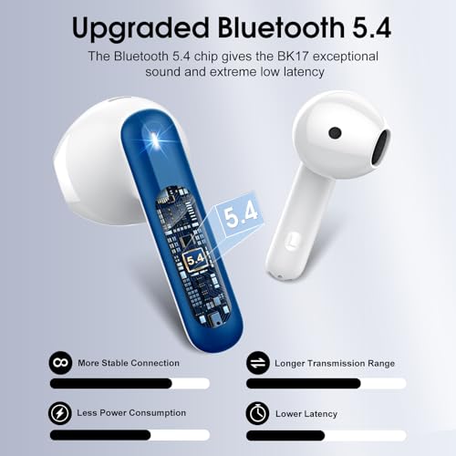 Wireless Earbuds, Bluetooth 5.4 Headphones with 3D Bass Stereo, 40H In-Ear Buds with 4 ENC Noise Cancelling Mic, Ultralight Bluetooth Earbuds USB-C LED, IP7 Waterproof Earphones for Android iOS, Blue - color: Blue