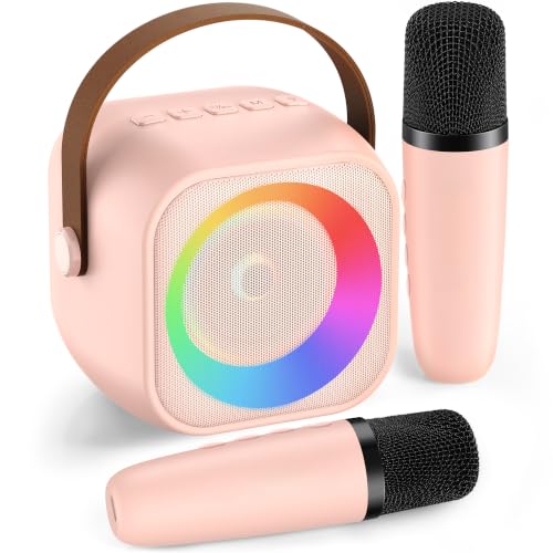 Karaoke Machine for Kids Adults, Mini Portable Bluetooth Karaoke Speaker with 2 Wireless Microphone and Lights, Christmas Birthday Gifts for Girls Ages 4, 5, 6, 7, 8, 9, 10, 12+ Family Home Party - color: P-ink