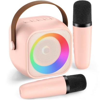 Karaoke Machine for Kids Adults, Mini Portable Bluetooth Karaoke Speaker with 2 Wireless Microphone and Lights, Christmas Birthday Gifts for Girls Ages 4, 5, 6, 7, 8, 9, 10, 12+ Family Home Party - color: P-ink