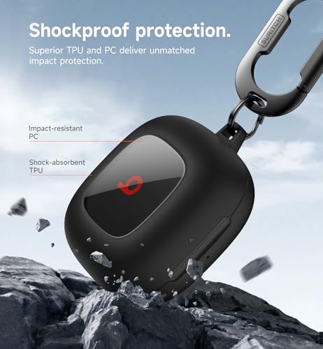 SURITCH Case Compatible with Beats Fit Pro Earbuds, Shock-Absorbing Protective TPU Shell for Beats Fit Pro Case 2021 Earbuds Secure Locking System with Anti-Lost Keychain, Black - color: Black1