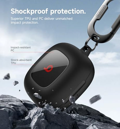SURITCH Case Compatible with Beats Fit Pro Earbuds, Shock-Absorbing Protective TPU Shell for Beats Fit Pro Case 2021 Earbuds Secure Locking System with Anti-Lost Keychain, Black - color: Black1