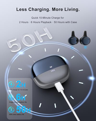 Clip-On Earbuds Open Ear Bluetooth5.3 Headphones, Ergonomic Comfort Sports Earphones with 50H Playtime, Smart Digital Display, IPX5 Waterproof, Gift for Valentine's Day and Anniversary, Birthday - color: Stellar Black