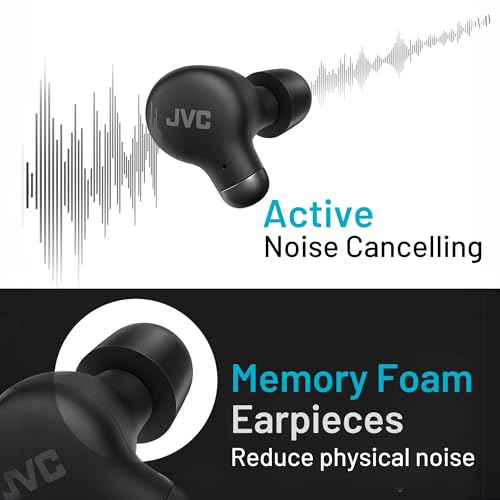 JVC Active Noise Cancelling True Wireless Earbuds - Bluetooth 5.3 with ANC - Comfortable Fit with S/M/L Silicon & Memory Foam Earpieces - IPX4 Water Resistant - 28 Hrs Playback - Compact Charging Case - color: Black