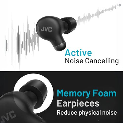 JVC Active Noise Cancelling True Wireless Earbuds - Bluetooth 5.3 with ANC - Comfortable Fit with S/M/L Silicon & Memory Foam Earpieces - IPX4 Water Resistant - 28 Hrs Playback - Compact Charging Case - color: Black