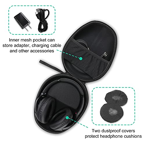 ProCase Hard Headphone Case Travel Bag for Sony WH-1000XM4, Beats Solo3, Bose QC, Hardshell EVA Carrying Case Headset Case with 2 Dust Covers - Black - color: Black
