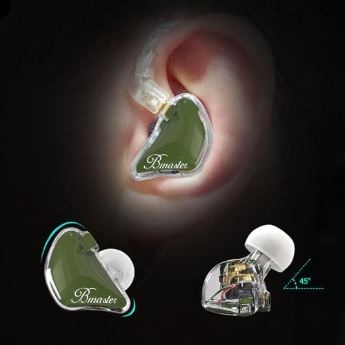 BASN Bmaster in Ear Monitor Headphones for Musicians, Hybrid Triple Drivers Dynamic Earbuds, Sound Isolating Earphones with 2 Detachable MMCX Cables (Olive) - color: Olive