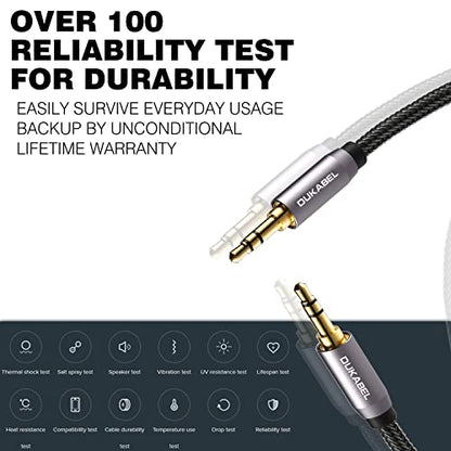 Top Series Audio Cable 8 Feet (2.4 Meters) - Shielded Aux Cable Cord 3.5mm Male to Male Stereo Auxiliary Cable Cord/Crystal-Nylon Braided / 24K Gold Plated / 99.99% 4N OFC Conductor | 24K Gold Plated Conductor Auxiliary Cable with Stereo Sound for Car Hea