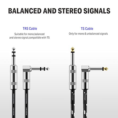 Donner 25ft TRS Cable 1/4” Male Right Angle to 1/4” TRS Male Straight Balanced Stereo Audio Patch Guitar Cable Black Sturdy No Hum - color: Black, size: 25 Feet, style: Right Angle& Straight-TRS Cable