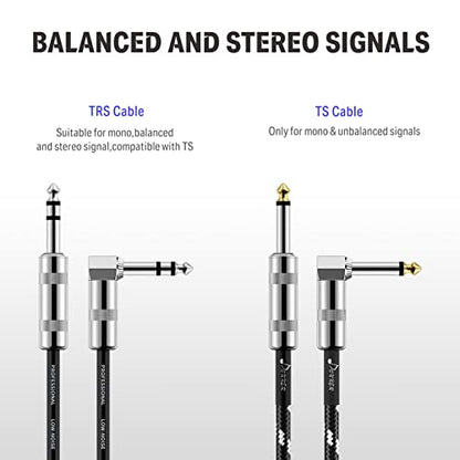 Donner 25ft TRS Cable 1/4” Male Right Angle to 1/4” TRS Male Straight Balanced Stereo Audio Patch Guitar Cable Black Sturdy No Hum - color: Black, size: 25 Feet, style: Right Angle& Straight-TRS Cable