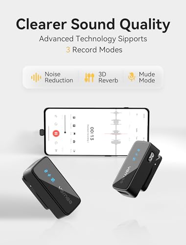 vernee Wireless Lavalier Microphone for iPhone 16 15, Android, Tablet, PC, Mini Mic 3-Level AI Noise Reduction, iPhone Microphone for Video Recording/Vlog/TikTok/YouTube