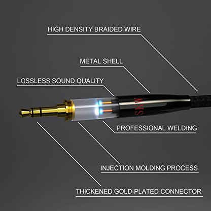 SKW Audiophile 3.5mm Right-Angle Stereo Aux Cable 1/8" TRS 1.6ft/0.5m | Dual-shielded, gold-plated contacts, nylon-braided jacket, sturdy and durable, Hi-Fi stereo fidelity, 90 degrees - color: Black-straight to bend, size: 1.6ft (0.5m)