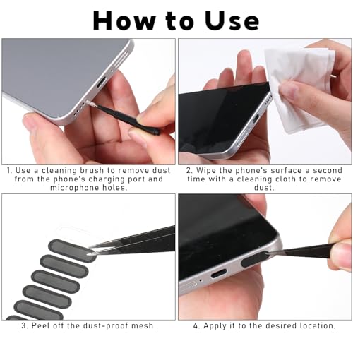10 PCS Phone Charge Port Cleaning Tool Kit with 40 PCS Phone Speaker Cover Anti Clogging Brushes Cleaner Speaker Mesh Cover for All USB C-Port Devices 15/16/17, Black