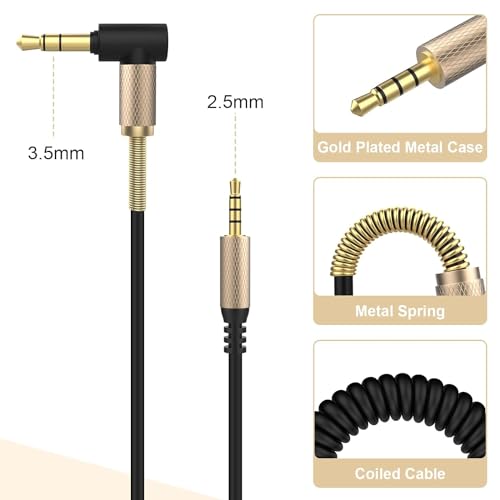 Replacement Coiled Spring Audio Cable Compatible with Bose 700 QuietComfort Ultra QC45 QC35II QC35 QC25 NC 700 Soundlink Soundtrue Noise Cancelling Headphones (Gold) - color: black