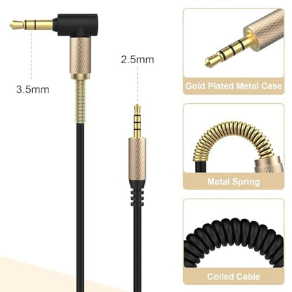 Replacement Coiled Spring Audio Cable Compatible with Bose 700 QuietComfort Ultra QC45 QC35II QC35 QC25 NC 700 Soundlink Soundtrue Noise Cancelling Headphones (Gold) - color: black