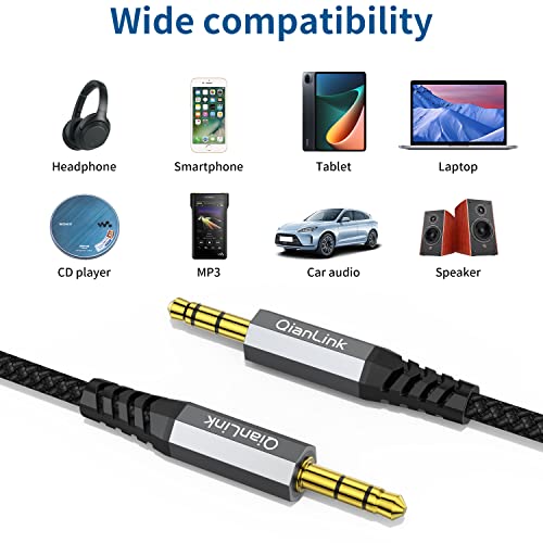 2 Pack AUX Cable,Auxiliary Cable（10ft/3m, Hi-Fi Sound）3.5mm TRS Auxiliary Audio Cable Nylon Braided Aux Cord Compatible with Car,Home Stereos,Speaker,iPod iPad,Headphones,Sony,Echo Dot,Beats (Grey) - size: 10ft