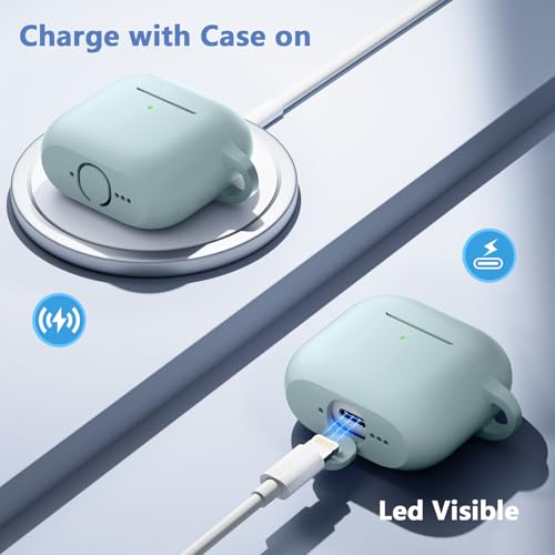 for Airpods 4th Generation Case Cover(2024),Soft Silicone Full Protective Case for AirPods 4 Case with Keychain & Cleaner Kit,Compatible with Apple Airpods 4 for Women,Men（Bluegreen） - color: Bluegreen