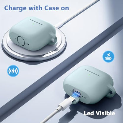for Airpods 4th Generation Case Cover(2024),Soft Silicone Full Protective Case for AirPods 4 Case with Keychain & Cleaner Kit,Compatible with Apple Airpods 4 for Women,Men（Bluegreen） - color: Bluegreen