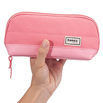 Sooez Wide-Opening Pencil Pen Case, Lightweight & Spacious Pencil Pouch Zipper Stationery Bag, Aesthetic Supply with Triangular Design for Adults, Pink - color: Pink