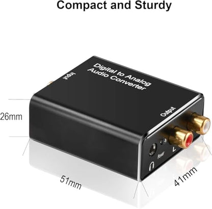DA Converter Aluminum, 192KHz DAC Digital SPDIF Toslink to Analog Stereo Audio Converter with Optical Cable, R/L 3.5mm Jack, for PS3 PS4 Xbox HDTV Blu-ray Sky HD Apple TV