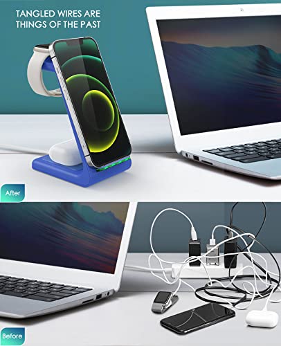 3 in 1 Wireless Charging Station, 2026 Upgraded Fast Desk Charger Station for iPhone 17 16 15 14 13 12 Pro Max Plus, Charger Stand for Apple Watch 10 9 8 7 6 5 4 3 2 SE, Airpods 4 3 2 Pro(Blue) - color: D-Blue