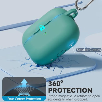 Ljusmicker for AirPods Pro 3 Case 2025 with Magnetic Lock,Green | Soft Silicone Protective Cover for Apple AirPod Pro 3rd Generation Case with Cleaner Kit & Keychain for Women Men,Shockproof - color: A1-Green
