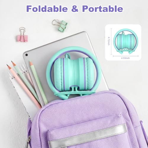 AILIHEN I35 Kids Headphones for School with Mic, 93dB Volume, Green Purple | Wired On Ear Headphones for Girls Boys, 3.5mm Foldable Lightweight for Classroom Chromebook, Laptop, Computer, Tablet - color: Blue