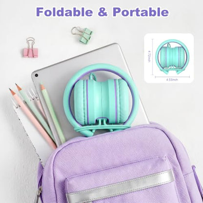 AILIHEN I35 Kids Headphones for School with Mic, 93dB Volume, Green Purple | Wired On Ear Headphones for Girls Boys, 3.5mm Foldable Lightweight for Classroom Chromebook, Laptop, Computer, Tablet - color: Blue