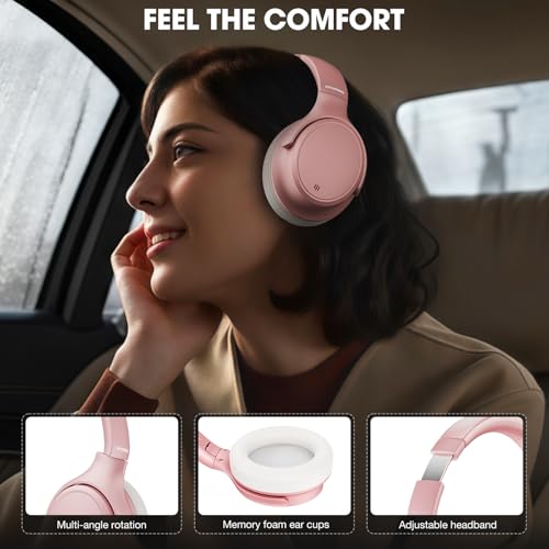 INFURTURE H1 Plus Doubly Fed Hybrid Active Noise Cancelling Headphones with EQ Mode，Wireless Over Ear Bluetooth Headphones with 4 Microphone, 90H Playtime,Lightweight for Home Travel Office(Pink) - color: Pink