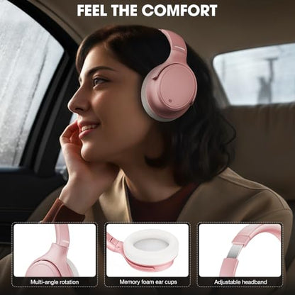 INFURTURE H1 Plus Doubly Fed Hybrid Active Noise Cancelling Headphones with EQ Mode，Wireless Over Ear Bluetooth Headphones with 4 Microphone, 90H Playtime,Lightweight for Home Travel Office(Pink) - color: Pink