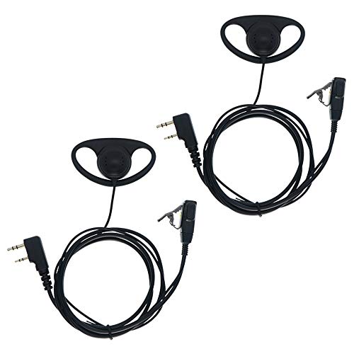 Walkie Talkie Earpiece with Mic 2 Pin D Shape Ear-Clip Headset | 2 Pack Radio Ear Piece with Mic PTT Compatible with Baofeng UV-5R Retevis H-777 RT1 RT21 RT22 Arcshell AR-5 2 Way Radio