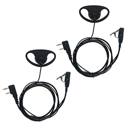 Walkie Talkie Earpiece with Mic 2 Pin D Shape Ear-Clip Headset | 2 Pack Radio Ear Piece with Mic PTT Compatible with Baofeng UV-5R Retevis H-777 RT1 RT21 RT22 Arcshell AR-5 2 Way Radio