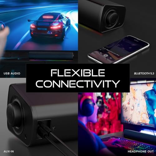 Creative Sound Blaster GS3 Compact RGB Gaming Soundbar, Superwide, Black | RGB Gaming Soundbar, Bluetooth, USB-C, Under Monitor, PC, Console, Compact Design, Black - color: Black