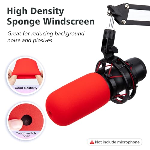 SUNMON HyperX QuadCast Boom Arm - Red Boom Arm for Hyper x QuadCast with Red QuadCast Pop Filter, Sound Insulation and Noise Reduction, HyperX QuadCast Microphone Arm with 3/8" to 5/8" Adapter
