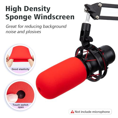 SUNMON HyperX QuadCast Boom Arm - Red Boom Arm for Hyper x QuadCast with Red QuadCast Pop Filter, Sound Insulation and Noise Reduction, HyperX QuadCast Microphone Arm with 3/8" to 5/8" Adapter
