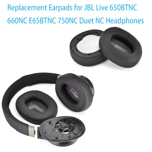 E65 Earpads for JBL Live 650BTNC 660NC E65BTNC Headphone, Replacement Headset Ear Cushion Pads with Memory Foam for 770NC Duet NC Ear Cover Earmuff, Black