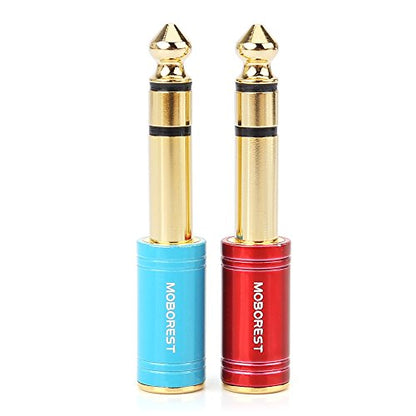 MOBOREST 1/4 to 3.5mm Audio Headphone Adapter, Pure Copper (1Red & 1Blue) | 6.35mm Male to 1/8(3.5mm) Female adapter connectors for lossless TRS sound, guitar amp, piano, keyboard, mixer, studio - color: 1RED+1BLUE