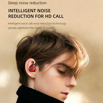 Wireless Headset Business Headphones,Waterproof Hanging Single Ear Earbuds,Mono Wireless Headset Noise Cancelling Sports Wireless Earpiece with Mic for Smart Phones (Red) - color: Red