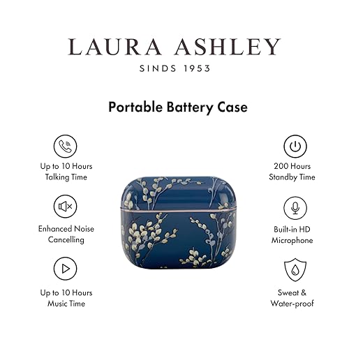 Laura Ashley TWS Wireless Earbuds - VQ Skylark Rechargeable Ear Buds | HD Mic, ENC Noise Cancelling Earbuds, Bluetooth 5.4, 40H Backup Charging Case, iOS & Android Compatible Earphones, 10m Range - color: Pussy Willow Sea Spray