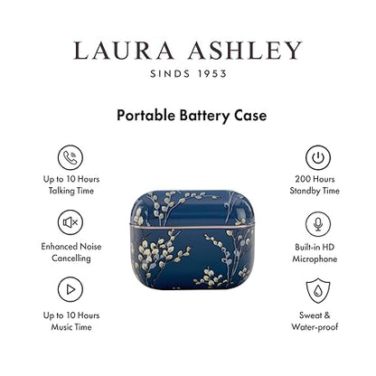 Laura Ashley TWS Wireless Earbuds - VQ Skylark Rechargeable Ear Buds | HD Mic, ENC Noise Cancelling Earbuds, Bluetooth 5.4, 40H Backup Charging Case, iOS & Android Compatible Earphones, 10m Range - color: Pussy Willow Sea Spray