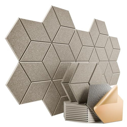 12 Pack Self-Adhesive Acoustic Panels 12" X 10" X 0.4" - Sound Proof Foam Panels with High Density, Y-Lined Design, Flame Resistant, Absorb Noise and Eliminate Echoes(Camel) - color: Camel, size: Y-Cut Hexagon 12 Pack