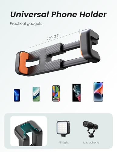 Phone Tripod with Light & Remote, 360° Rotating for Travel Use | LED light with 3 brightness levels, Fits smartphones & cameras. Great for tabletop & travel. - style: 13.4'' Black